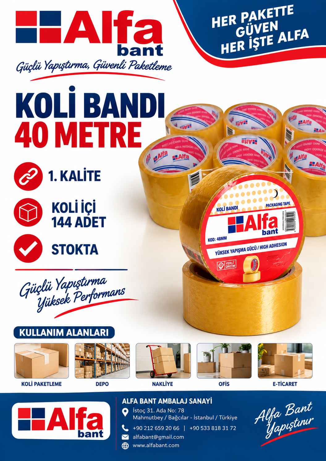 ALFA KOLİ BANDI 40 METRE x 45MM ŞEFFAF